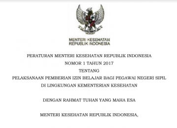 Download Peraturan Menteri Kesehatan Republik Indonesia  Nomor 1 Tahun 2017 Tentang  Pelaksanaan Pemberian Izin Belajar Bagi Pegawai Negeri Sipil  Di Lingkungan Kementerian Kesehatan