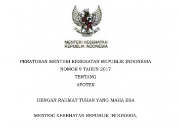 Download Peraturan Menteri Kesehatan Republik Indonesia Nomor 9 Tahun 2017 Tentang Apotek