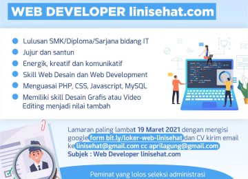 LOWONGAN KERJA WEB DEVELOPER linisehat.com 2021