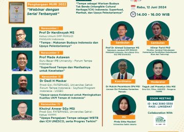 PERGIZI PANGAN Webinar Series 204 Spesial Hari Tempe Nasional Tema: Tempe sebagai Warisan Budaya Tak Benda (Intangible Cultural Heritage/ICH) Indonesia: Superfood, Manfaat, dan Upaya Pelestariannya