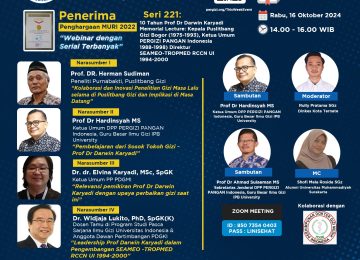 10 Tahun Prof Dr Darwin Karyadi Memorial Lecture: Kepala Puslitbang Gizi Bogor (1975-1993), Ketua Umum PERGIZI PANGAN Indonesia 1988-1998) Direktur SEAMEO-TROPMED RCCN UI 1994-2000
